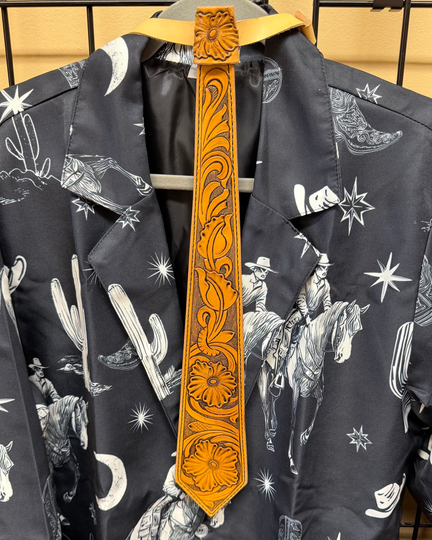 Carved Floral Leather Necktie