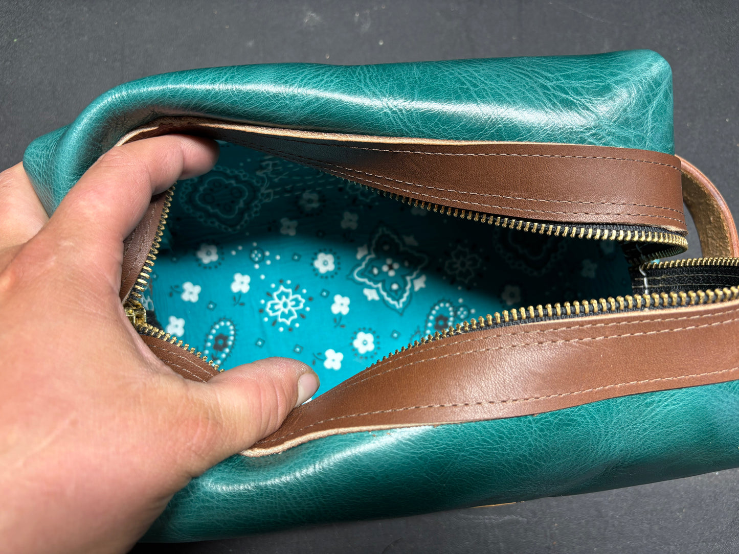 Teal Boot Stitch Dopp Kit