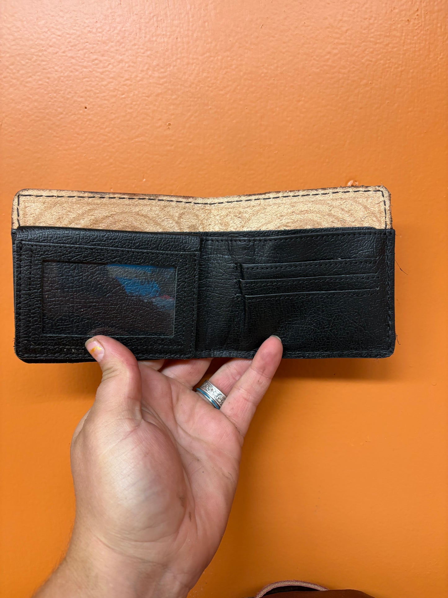 Floral Carved Leather Bifold Wallet