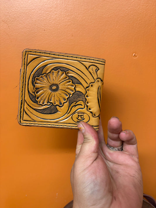Floral Carved Leather Bifold Wallet
