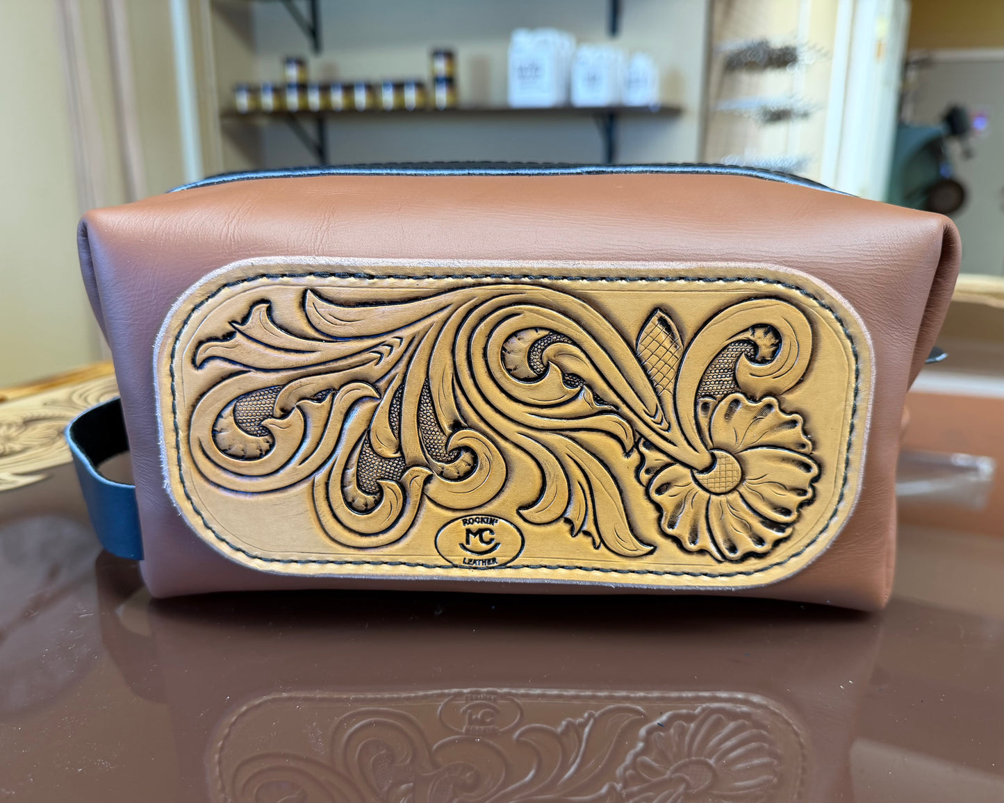 Carved Floral Patch Dopp Kit