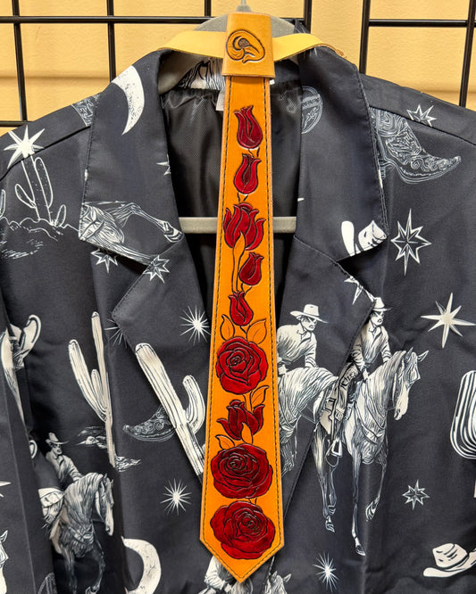 Red Roses Leather Necktie