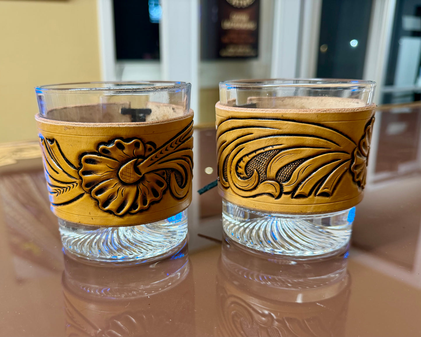 Carved Floral Whiskey Glass Wraps