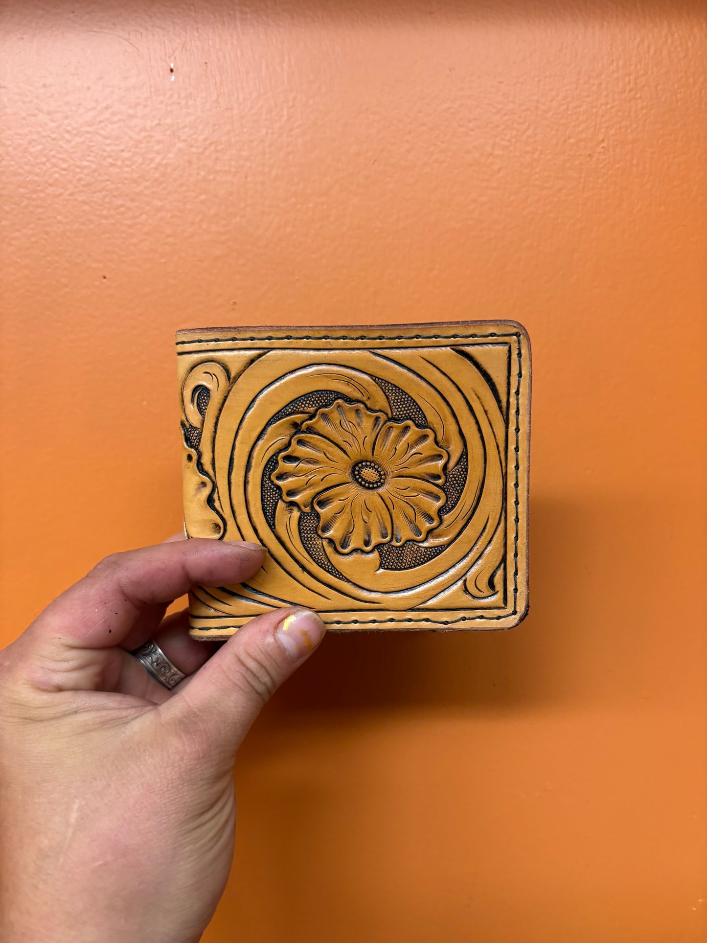 Floral Carved Leather Bifold Wallet