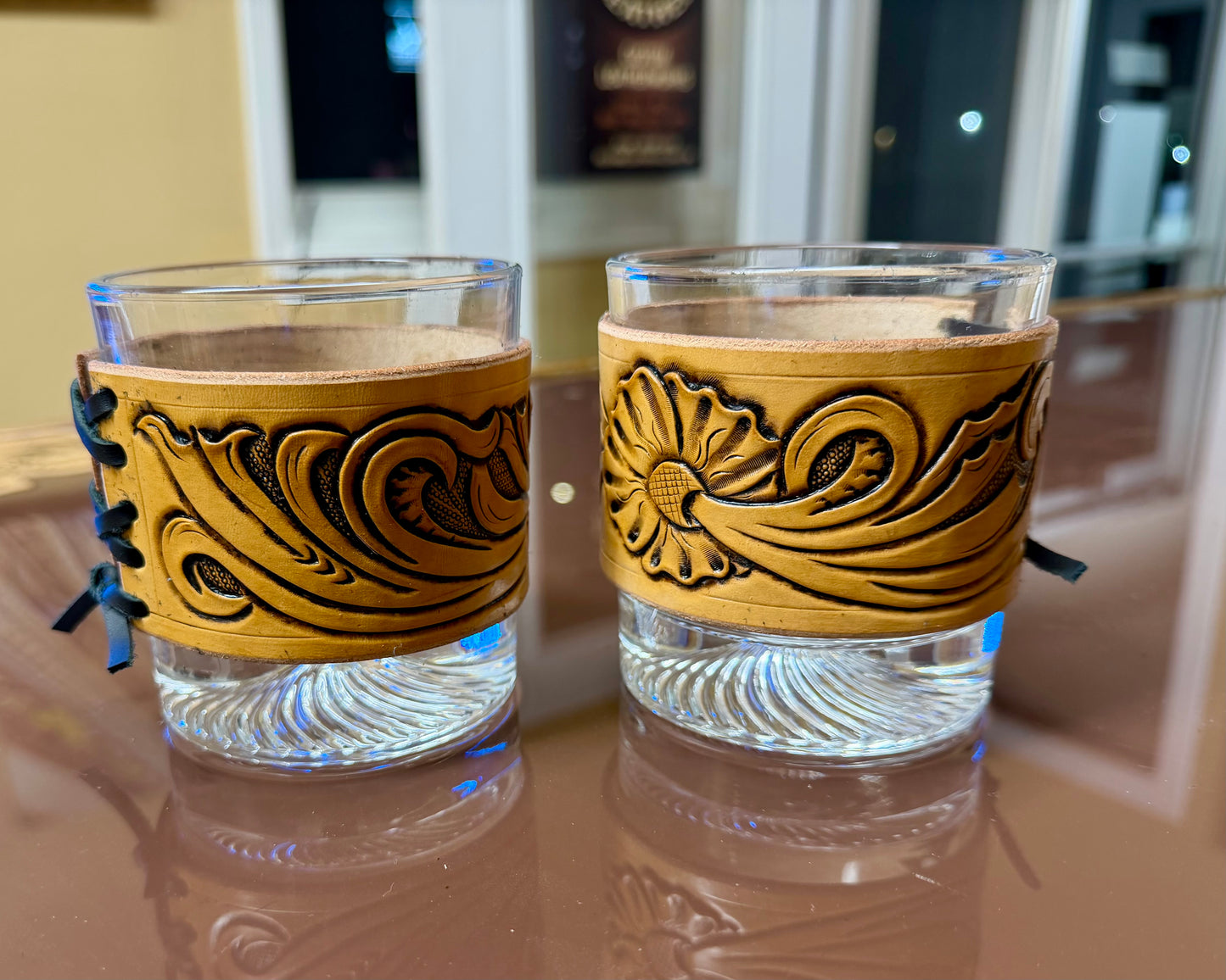 Carved Floral Whiskey Glass Wraps