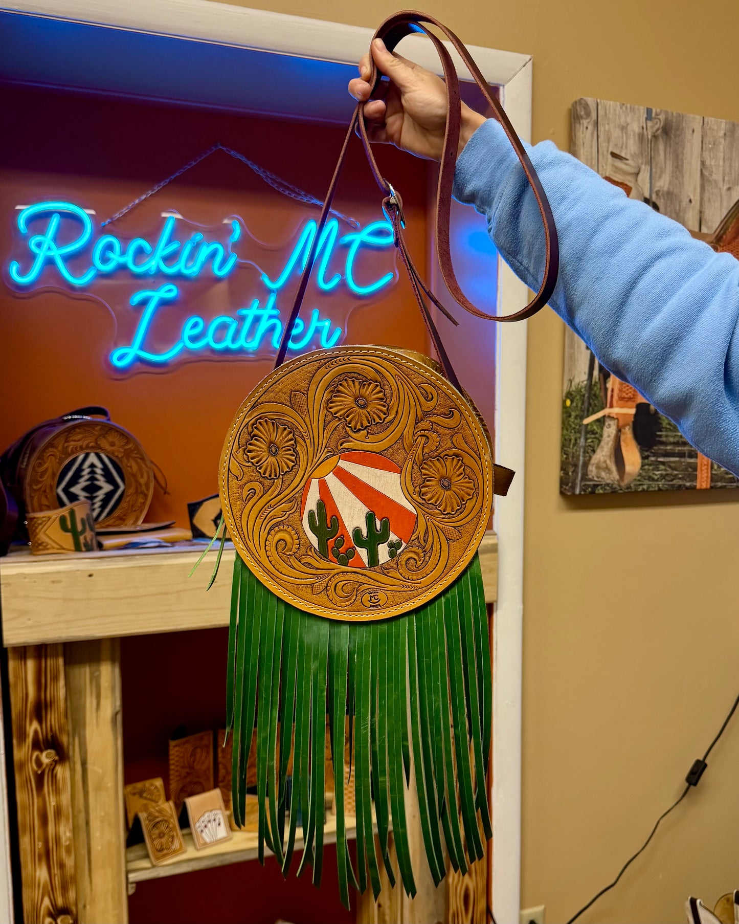 Cactus and Green Fringe Round Purse