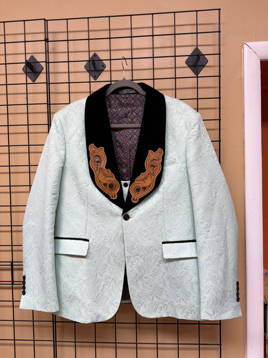 Size Large Suit Jacket with Carved Leather Lapels