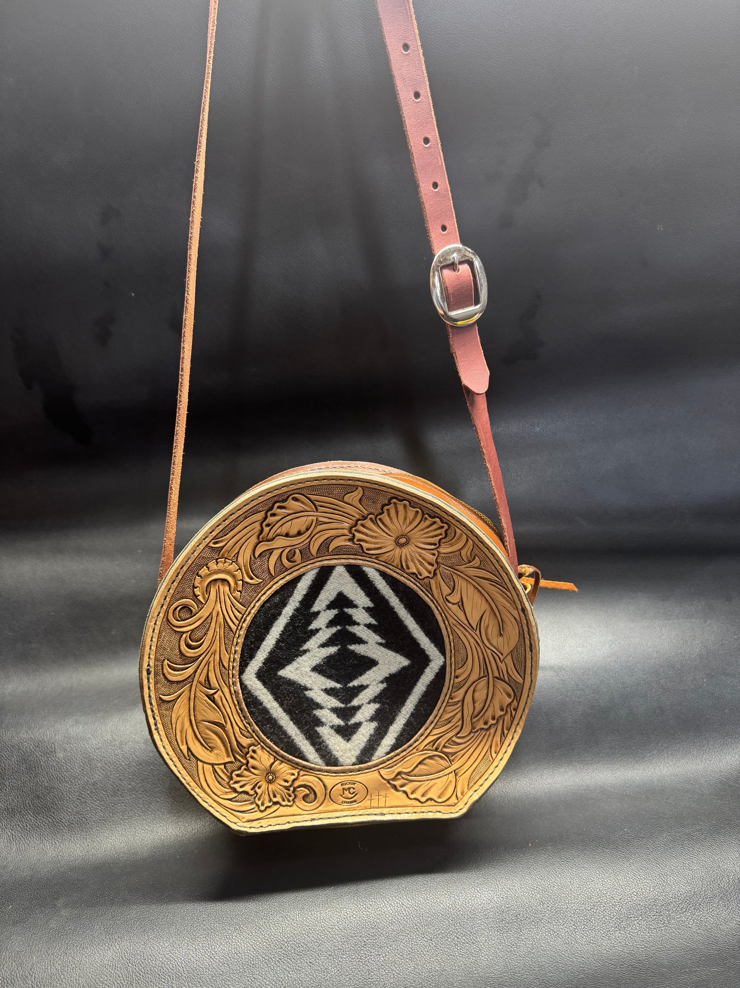 Hand Tooled Leather Purse with Pendleton Wool Inlay