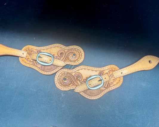 Hand Tooled Floral Spur Straps