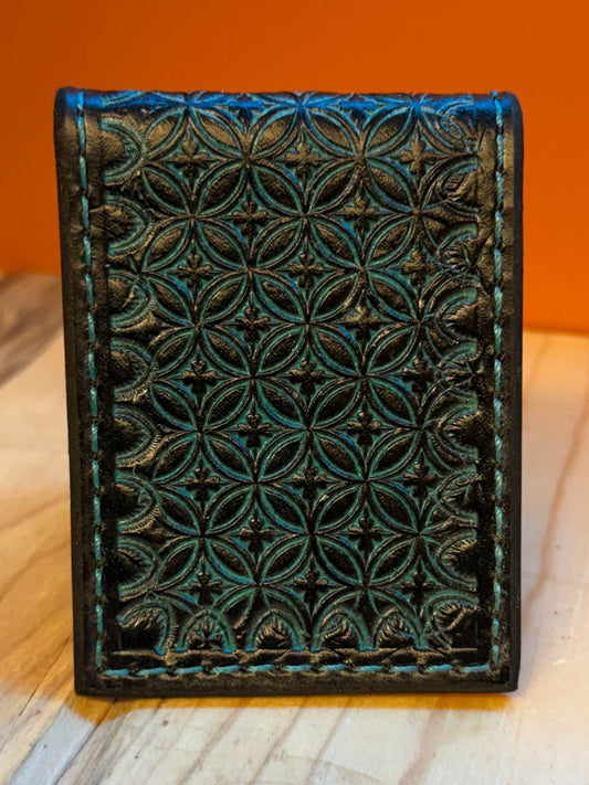 Black & Turquoise Geometric Money Clip Wallet
