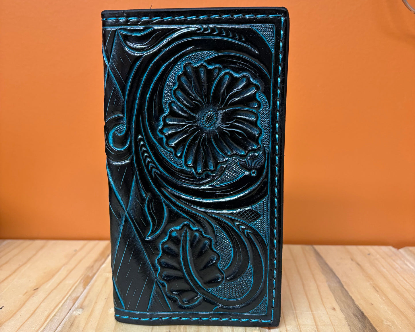 Black and Turquoise Floral Roper Wallet