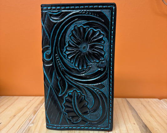 Black and Turquoise Floral Roper Wallet